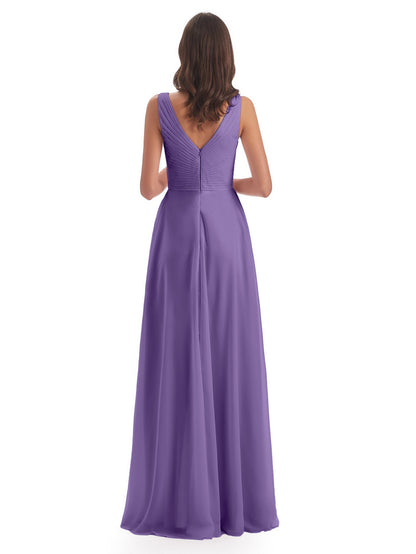 Evalyn V-neck Straps Chiffon Long Bridesmaid Dresses