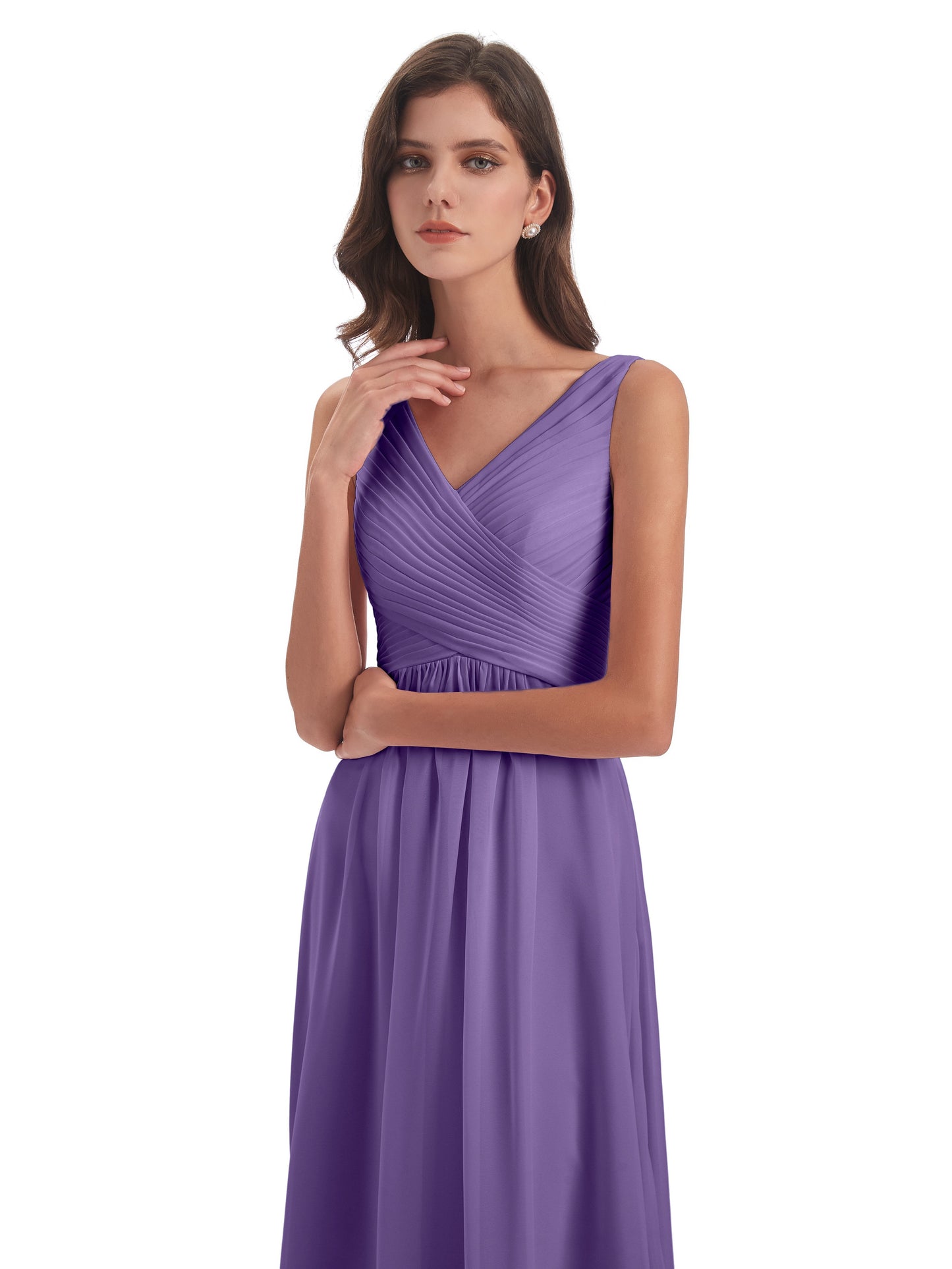 Evalyn V-neck Straps Chiffon Long Bridesmaid Dresses
