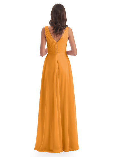 Evalyn V-neck Straps Chiffon Long Bridesmaid Dresses