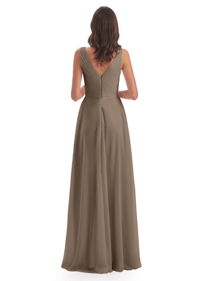 Evalyn V-neck Straps Chiffon Long Bridesmaid Dresses