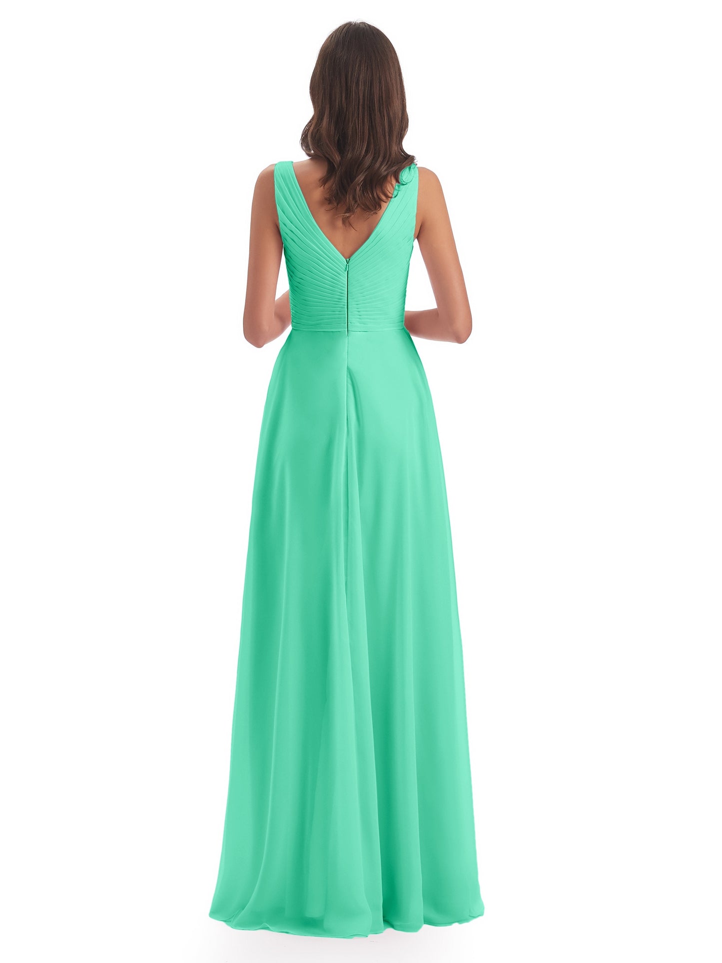 Evalyn V-neck Straps Chiffon Long Bridesmaid Dresses