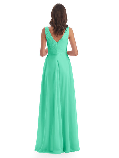Evalyn V-neck Straps Chiffon Long Bridesmaid Dresses