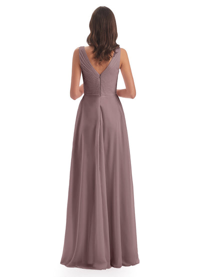 Evalyn V-neck Straps Chiffon Long Bridesmaid Dresses