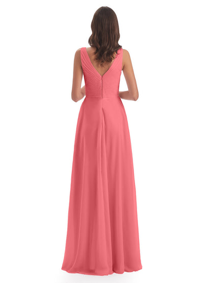 Evalyn V-neck Straps Chiffon Long Bridesmaid Dresses