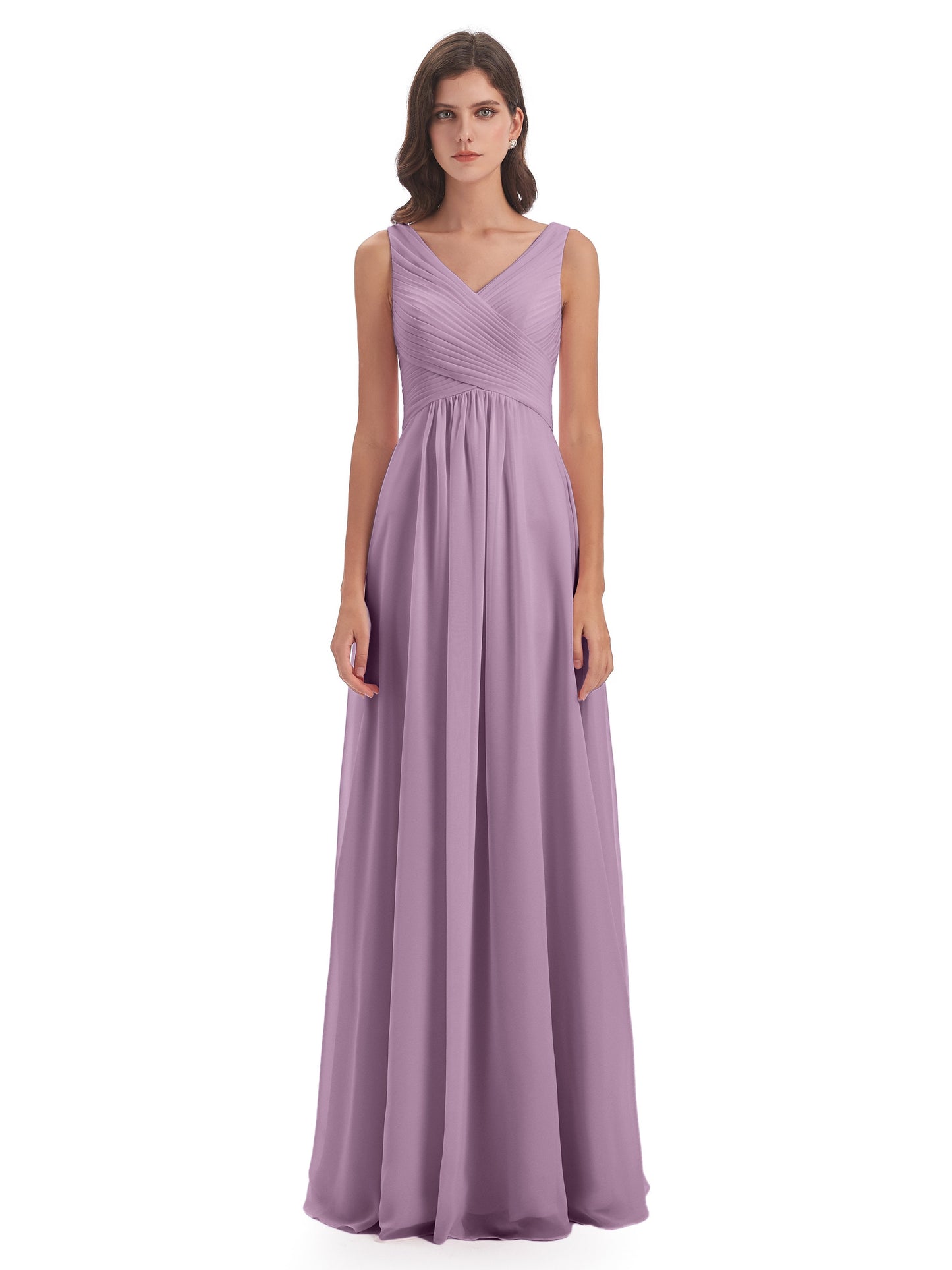 Evalyn V-neck Straps Chiffon Long Bridesmaid Dresses