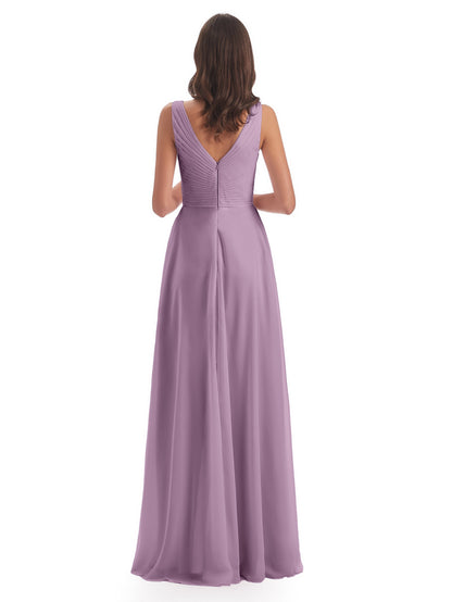 Evalyn V-neck Straps Chiffon Long Bridesmaid Dresses
