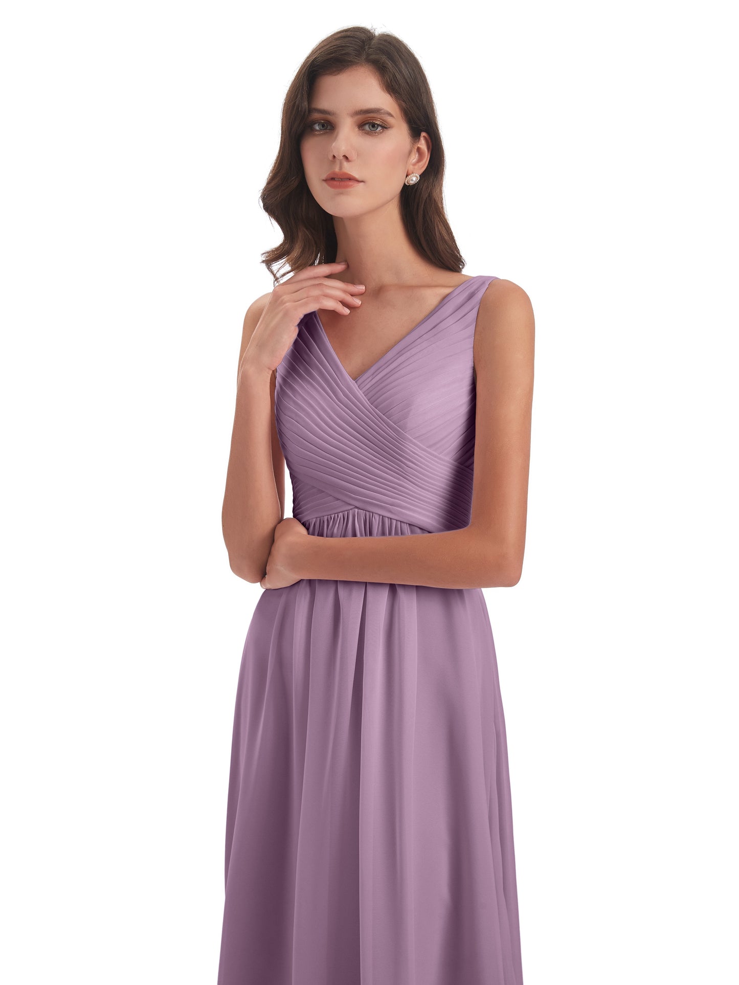 Evalyn V-neck Straps Chiffon Long Bridesmaid Dresses