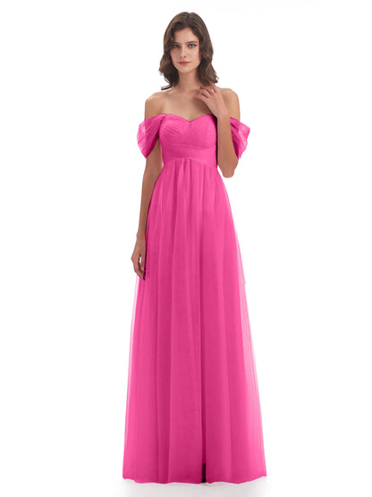 Evelyn Off The Shoulder Tulle Long Bridesmaid Dresses