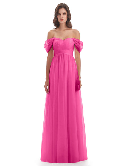 Evelyn Off The Shoulder Tulle Long Bridesmaid Dresses