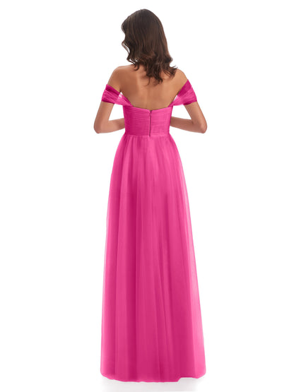 Evelyn Off The Shoulder Tulle Long Bridesmaid Dresses