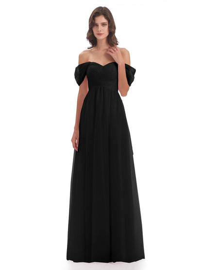 Evelyn Off The Shoulder Tulle Long Bridesmaid Dresses