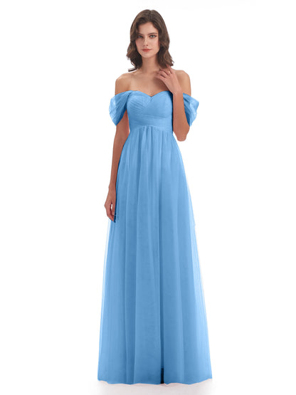 Evelyn Off The Shoulder Tulle Long Bridesmaid Dresses