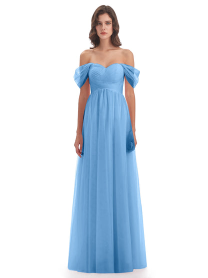 Evelyn Off The Shoulder Tulle Long Bridesmaid Dresses