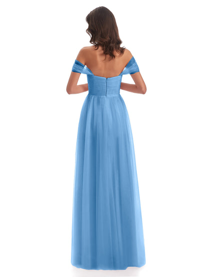Evelyn Off The Shoulder Tulle Long Bridesmaid Dresses