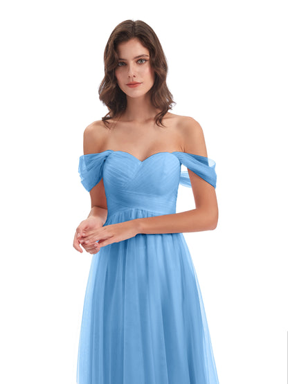Evelyn Off The Shoulder Tulle Long Bridesmaid Dresses