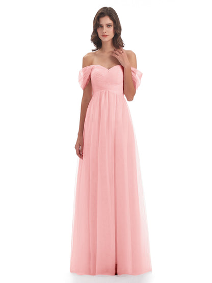 Evelyn Off The Shoulder Tulle Long Bridesmaid Dresses