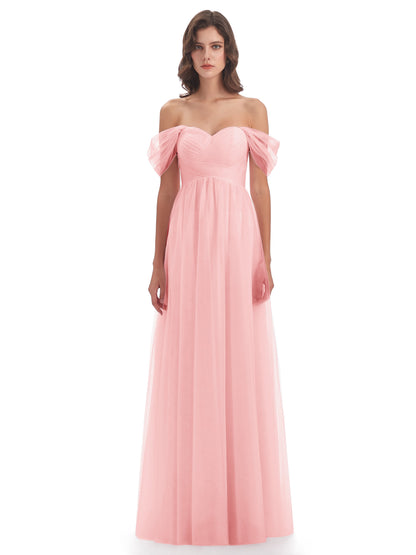 Evelyn Off The Shoulder Tulle Long Bridesmaid Dresses