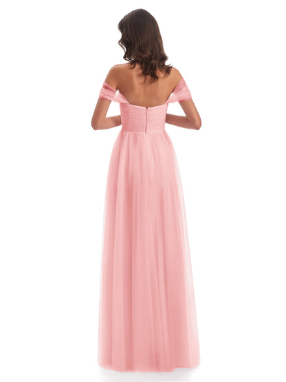Evelyn Off The Shoulder Tulle Long Bridesmaid Dresses