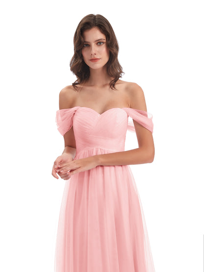 Evelyn Off The Shoulder Tulle Long Bridesmaid Dresses