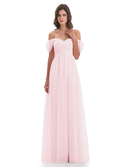 Evelyn Off The Shoulder Tulle Long Bridesmaid Dresses
