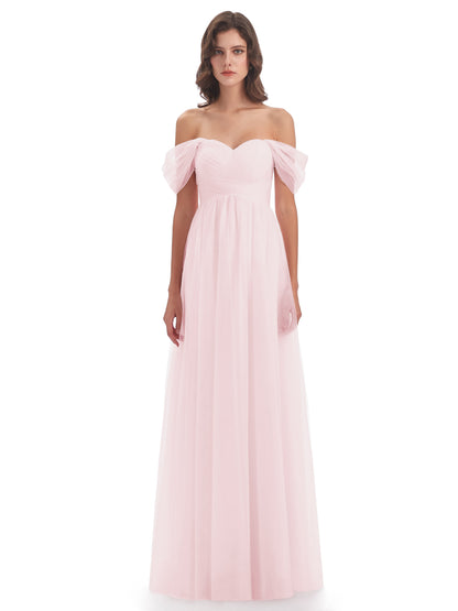 Evelyn Off The Shoulder Tulle Long Bridesmaid Dresses