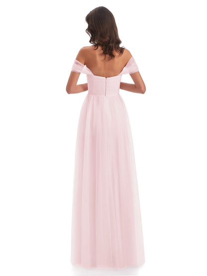 Evelyn Off The Shoulder Tulle Long Bridesmaid Dresses