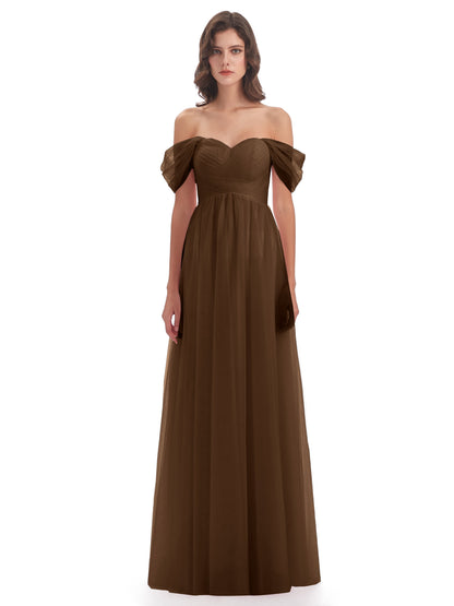 Evelyn Off The Shoulder Tulle Long Bridesmaid Dresses