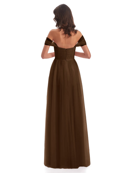 Evelyn Off The Shoulder Tulle Long Bridesmaid Dresses