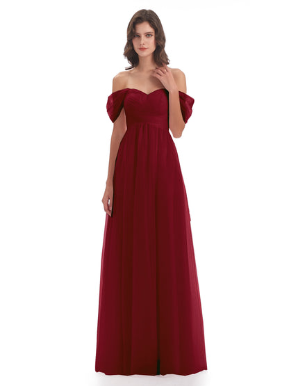 Evelyn Off The Shoulder Tulle Long Bridesmaid Dresses