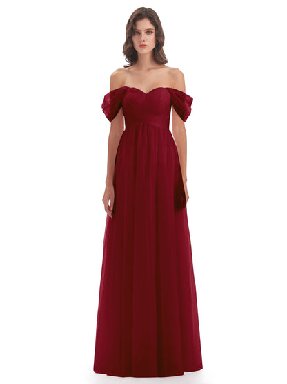 Evelyn Off The Shoulder Tulle Long Bridesmaid Dresses