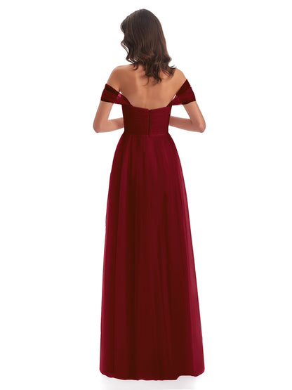 Evelyn Off The Shoulder Tulle Long Bridesmaid Dresses