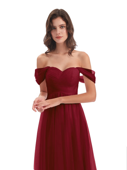 Evelyn Off The Shoulder Tulle Long Bridesmaid Dresses