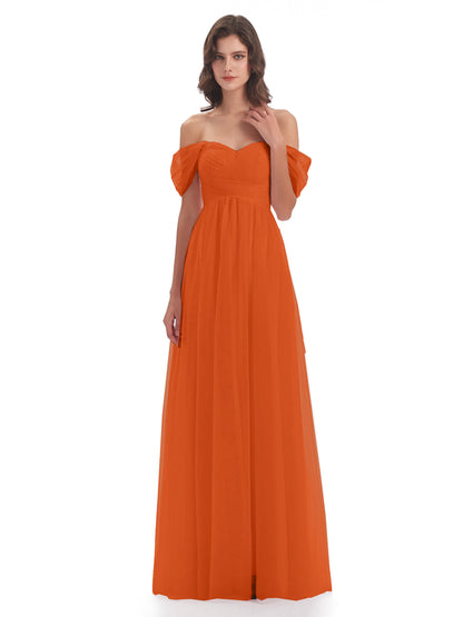 Evelyn Off The Shoulder Tulle Long Bridesmaid Dresses