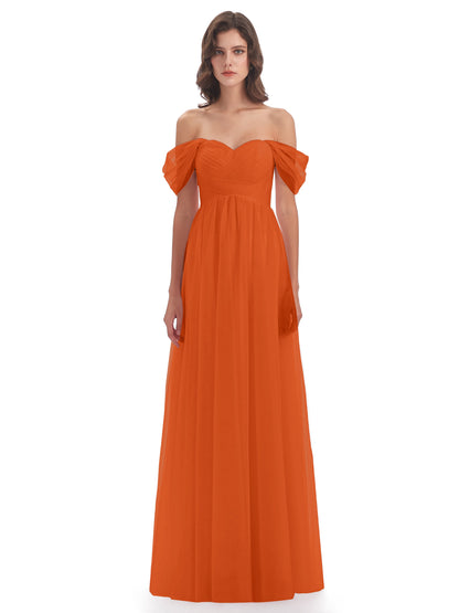 Evelyn Off The Shoulder Tulle Long Bridesmaid Dresses