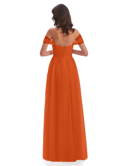 Evelyn Off The Shoulder Tulle Long Bridesmaid Dresses
