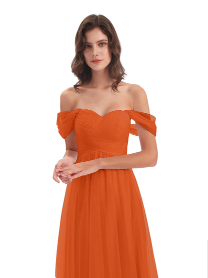 Evelyn Off The Shoulder Tulle Long Bridesmaid Dresses