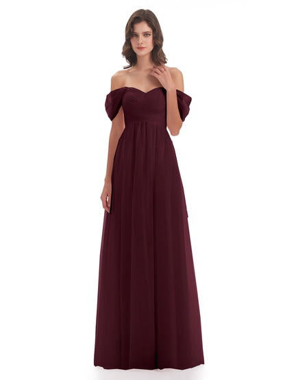 Evelyn Off The Shoulder Tulle Long Bridesmaid Dresses