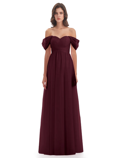 Evelyn Off The Shoulder Tulle Long Bridesmaid Dresses