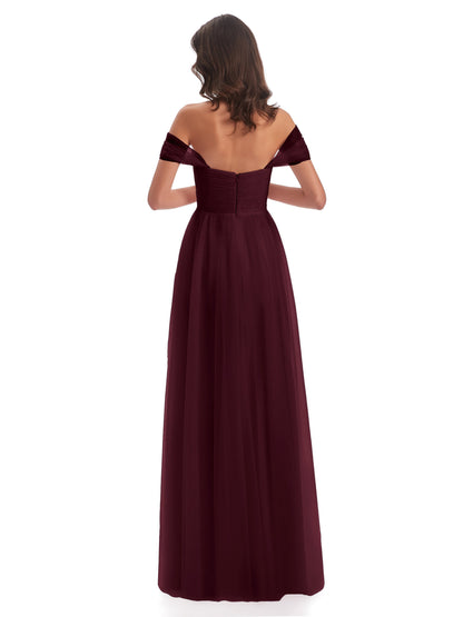 Evelyn Off The Shoulder Tulle Long Bridesmaid Dresses