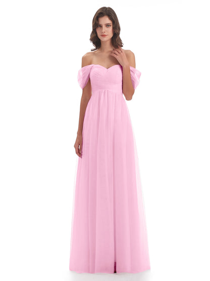 Evelyn Off The Shoulder Tulle Long Bridesmaid Dresses