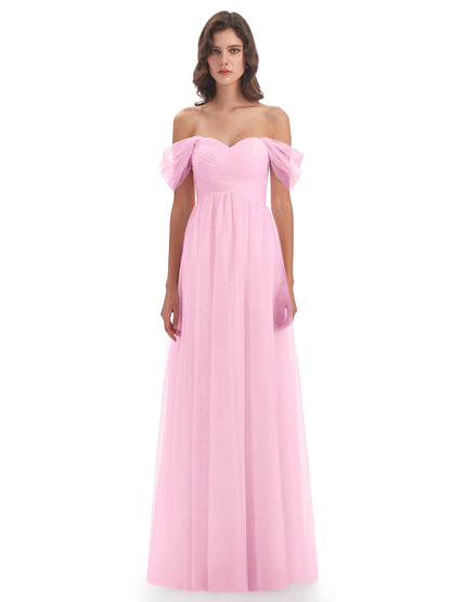Evelyn Off The Shoulder Tulle Long Bridesmaid Dresses