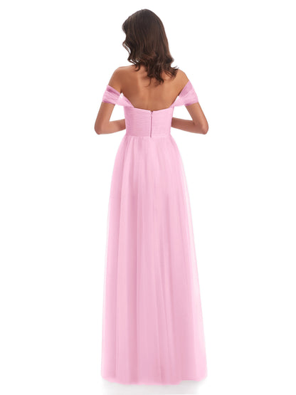 Evelyn Off The Shoulder Tulle Long Bridesmaid Dresses