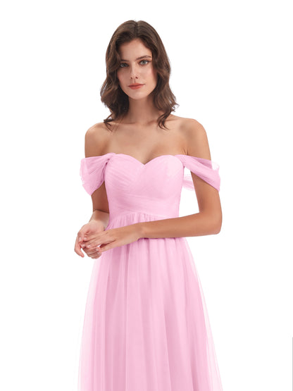 Evelyn Off The Shoulder Tulle Long Bridesmaid Dresses