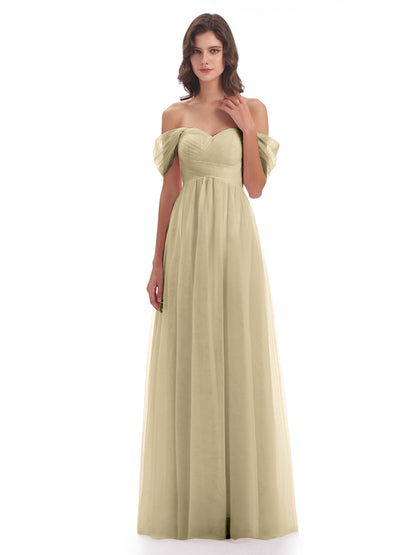Evelyn Off The Shoulder Tulle Long Bridesmaid Dresses