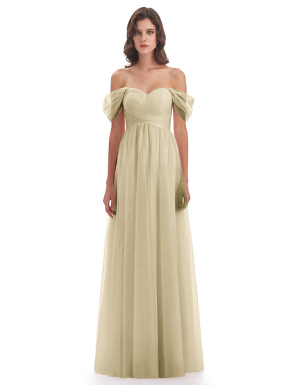 Evelyn Off The Shoulder Tulle Long Bridesmaid Dresses
