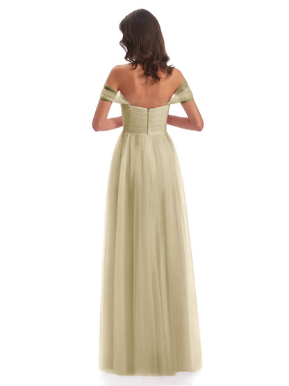Evelyn Off The Shoulder Tulle Long Bridesmaid Dresses