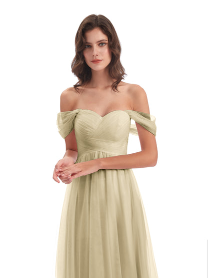 Evelyn Off The Shoulder Tulle Long Bridesmaid Dresses