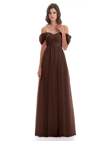 Evelyn Off The Shoulder Tulle Long Bridesmaid Dresses