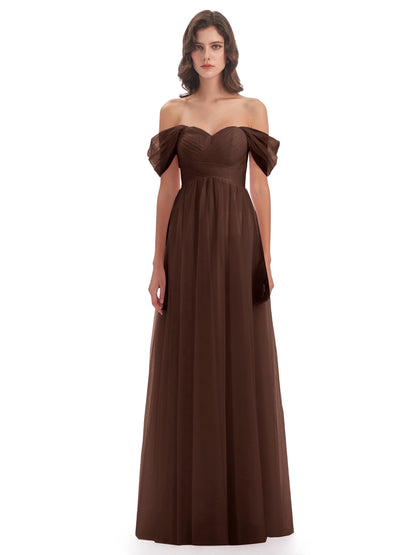 Evelyn Off The Shoulder Tulle Long Bridesmaid Dresses