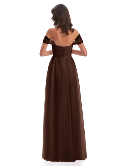 Evelyn Off The Shoulder Tulle Long Bridesmaid Dresses